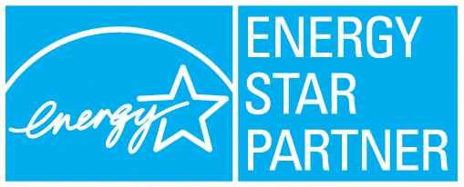 ENERGY STAR Partner logo featuring a stylized white star with the word "energy" inside it on a blue background, next to the words "ENERGY STAR PARTNER" in bold white uppercase letters—ideal for certified energy-efficient windows.